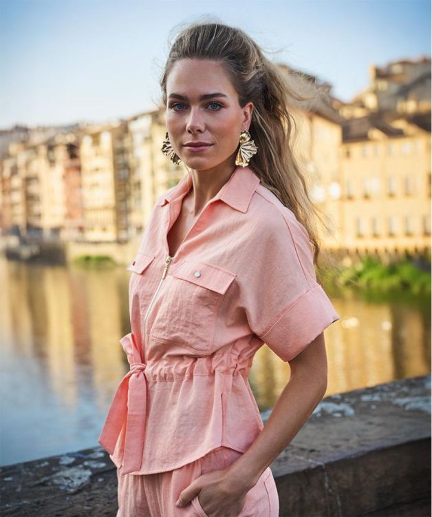 Esqualo Blouse zipper fine crinkle (SP26.10038/Bellini) - WeekendMode