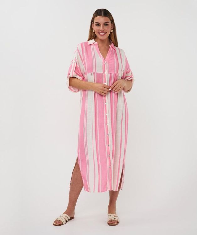 Esqualo Dress long striped linen (HS26.28215/Off White / Pink) - WeekendMode