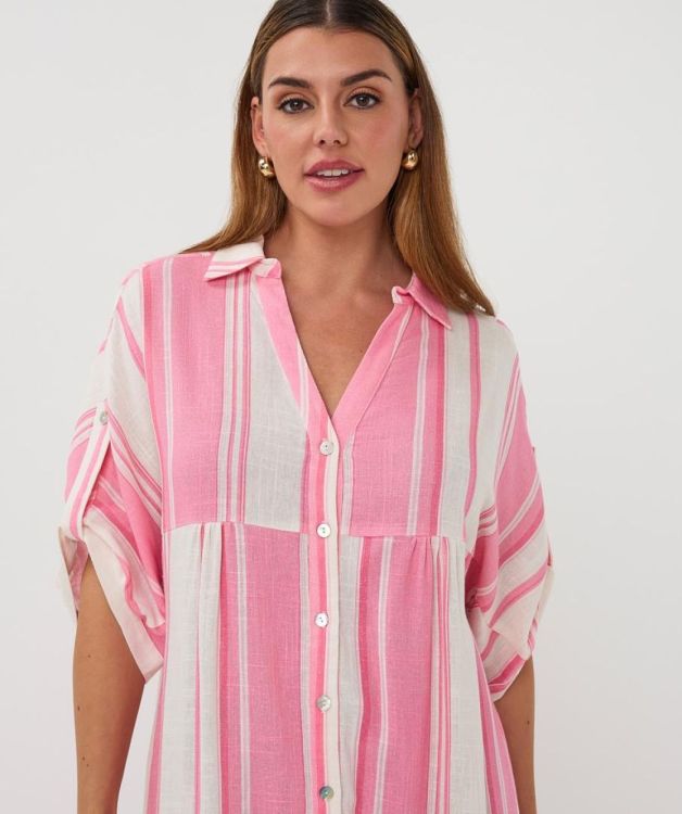 Esqualo Dress long striped linen (HS26.28215/Off White / Pink) - WeekendMode