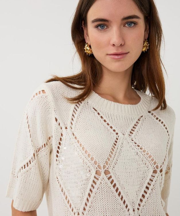 Esqualo Sweater ajour diamond sequins (SP26.02016/Ecru) - WeekendMode
