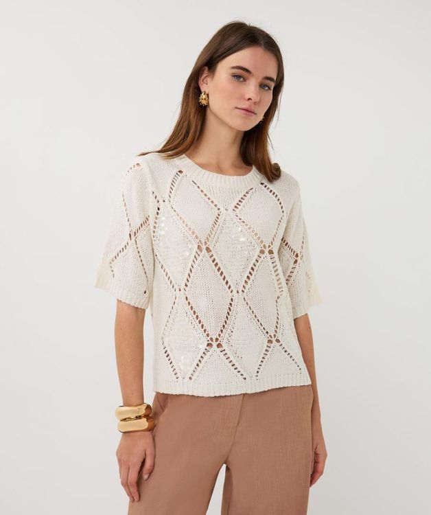 Esqualo Sweater ajour diamond sequins (SP26.02016/Ecru) - WeekendMode