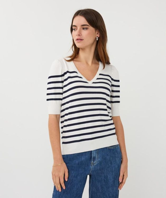 Esqualo Sweater s/slve stripe knit (SP26.07013/Off White / Navy) - WeekendMode