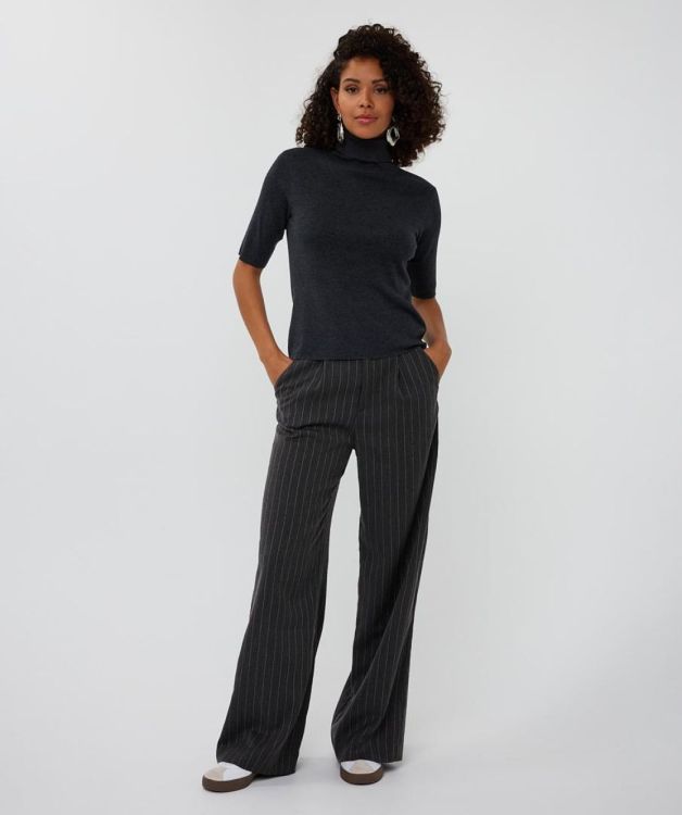 Esqualo Trousers high waist stripe studs (F25.10517/Dark Grey Melange) - WeekendMode
