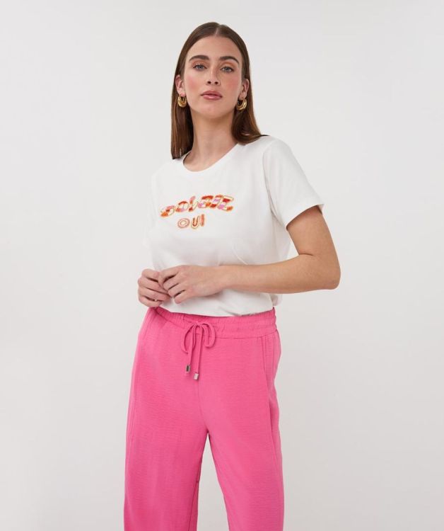 Esqualo T-shirt beading “Soleil” (HS26.05200/Off White / Pink) - WeekendMode