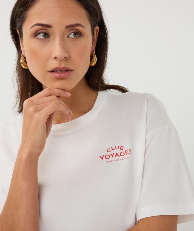 Esqualo T-shirt wide 'voyages' (SP26.05015/Off White / Chili Red) - WeekendMode