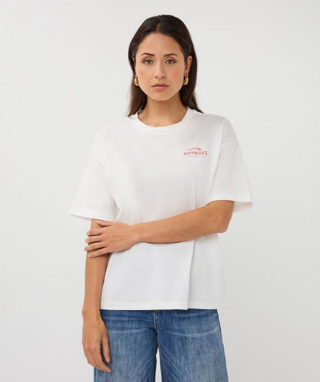 Esqualo T-shirt wide 'voyages' (SP26.05015/Off White / Chili Red) - WeekendMode