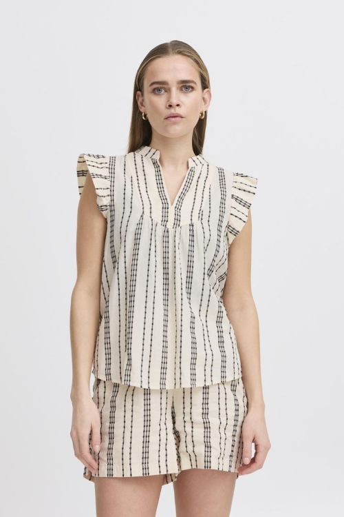 ICHI Blouse sleeveles (20122692/Birch w. Black Jacquard Stripe) - WeekendMode