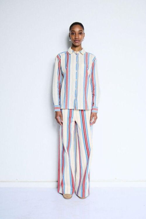 ICHI Casual pants (20125215/BLUE + RED STRIPES) - WeekendMode