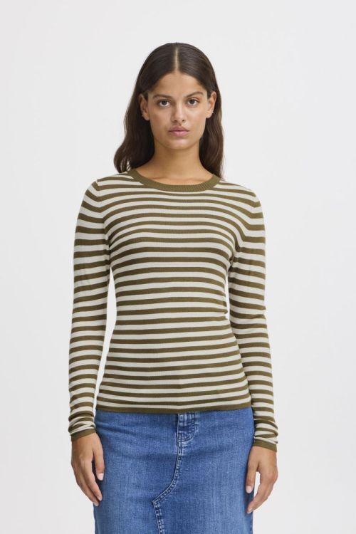 ICHI Knit Pullover (20121496/Lizard/Almond Milk stripe) - WeekendMode