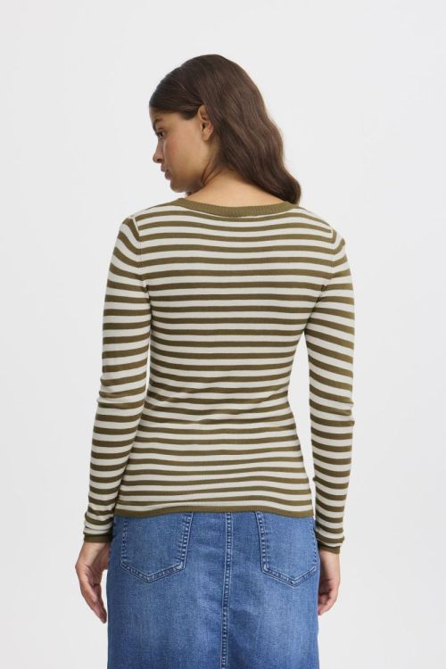 ICHI Knit Pullover (20121496/Lizard/Almond Milk stripe) - WeekendMode