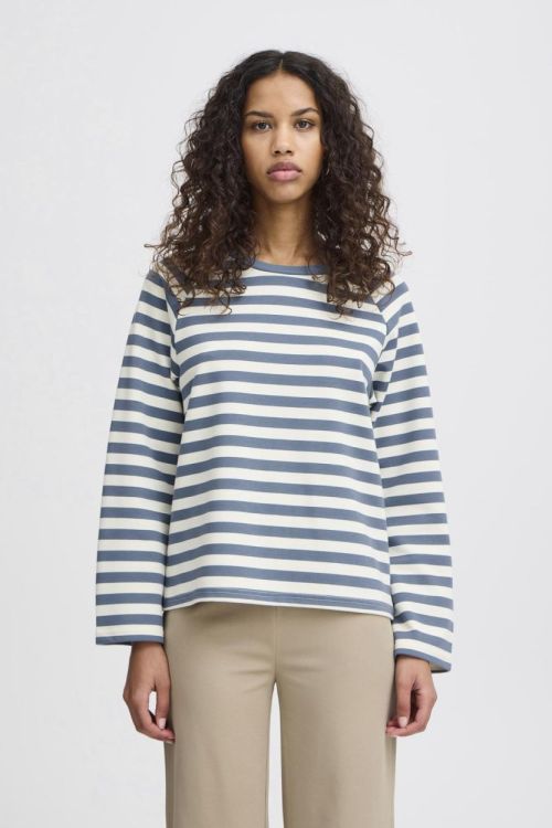 ICHI Pullover (20121367/Blue Mirage/Almond Milk stripe) - WeekendMode