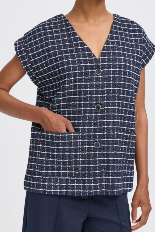 ICHI Waistcoat (20124276/PATRIOT BLUE CHECK) - WeekendMode