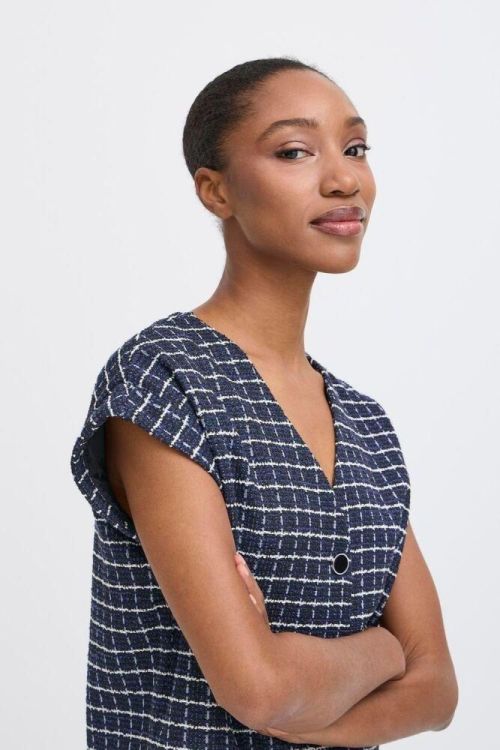 ICHI Waistcoat (20124276/PATRIOT BLUE CHECK) - WeekendMode