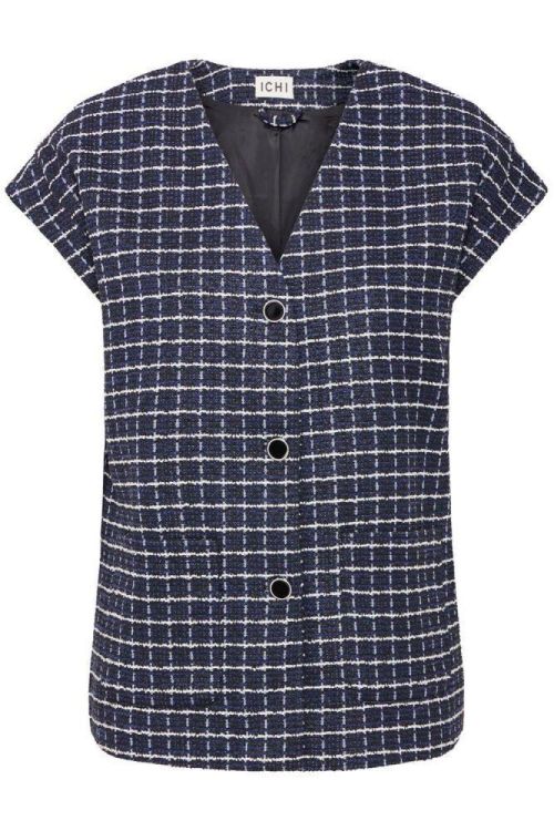 ICHI Waistcoat (20124276/PATRIOT BLUE CHECK) - WeekendMode
