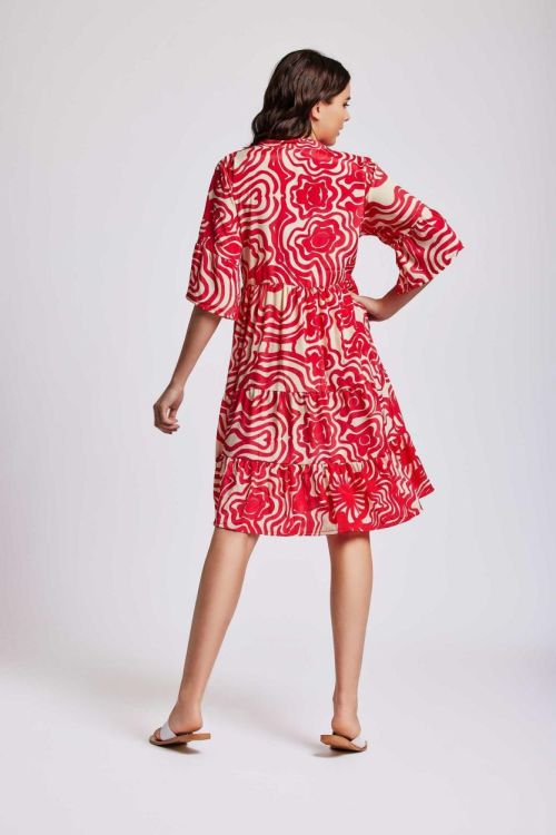 Iconique Red Movida morena 3/4m maxi dress  (IC24-117-MLT) - WeekendMode