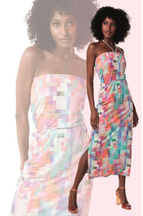 K-Design Dress bandeau (midi), print & slits (W342/P505) - WeekendMode