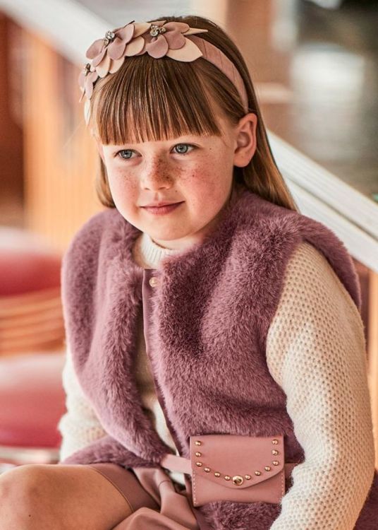 Mayoral Kids Fur vest with belt (6C.4365/Plum) - WeekendMode