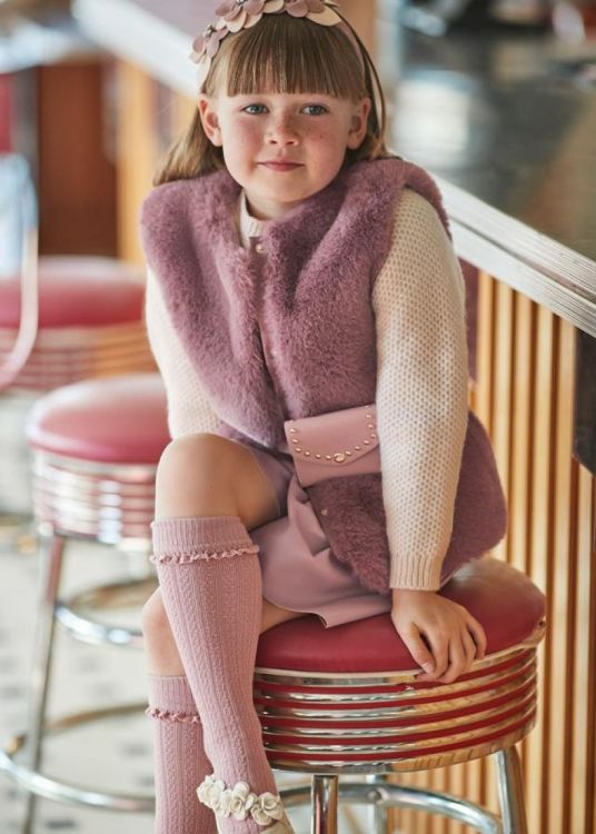 Mayoral Kids Fur vest with belt (6C.4365/Plum) - WeekendMode