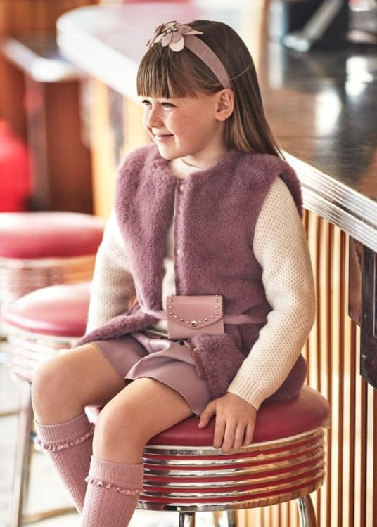 Mayoral Kids Fur vest with belt (6C.4365/Plum) - WeekendMode