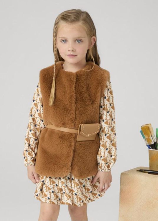 Mayoral Kids Fur vest with belt (6C.4365/Caramel) - WeekendMode