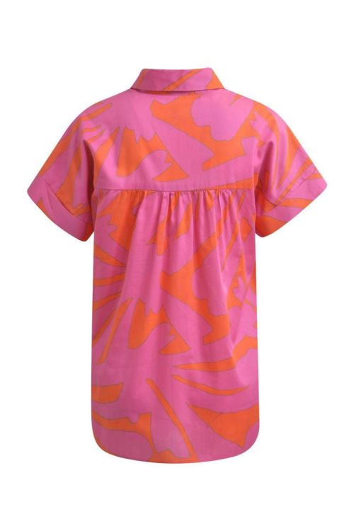 Milano Italy shortsleeve blouse w collar and short pl (42-2253-6077/neon pink) - WeekendMode