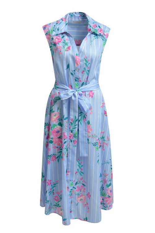 Milano Italy sleeveless midi dress, v-neck w collar, (62-2470-1388/1601) - WeekendMode