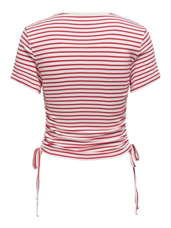 Only ONLDEVIN S/S STRIPE O-NECK TIE TOP JRS (15346302/Cloud Dancer High risk red) - WeekendMode