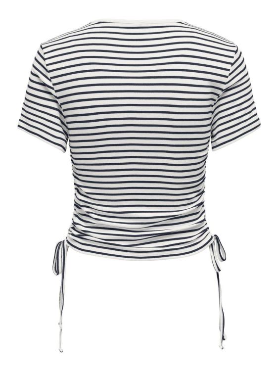 Only ONLDEVIN S/S STRIPE O-NECK TIE TOP JRS (15346302/Cloud Dancer Navy blazer) - WeekendMode