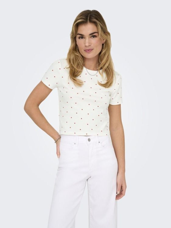 Only ONLFENJA S/S AOP TOP JRS NOOS (15347986/Cloud Dancer Hearts) - WeekendMode