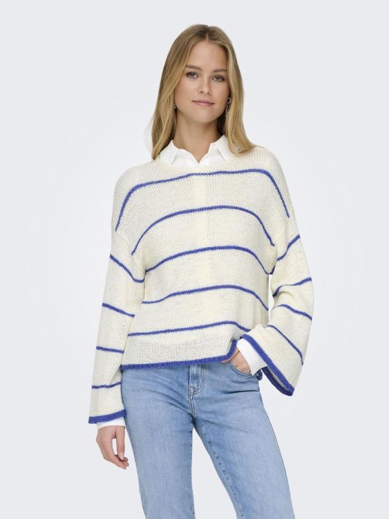 Only ONLGEENA 7/8 STRIPE O-NECK KNT (15321477/Cloud Dancer W. Dazzeling Blue) - WeekendMode