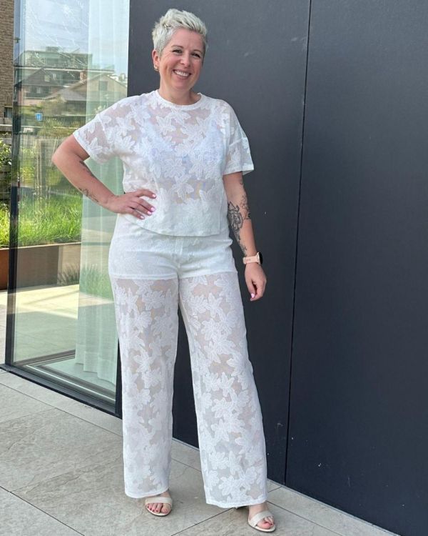 Only ONLMIRABELLA WIDE LACE PANT JRS (15369255/Cloud Dancer) - WeekendMode