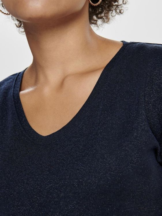 Only ONLSILVERY S/S V NECK LUREX TOP JRS NOOS (15136069/Blue) - WeekendMode