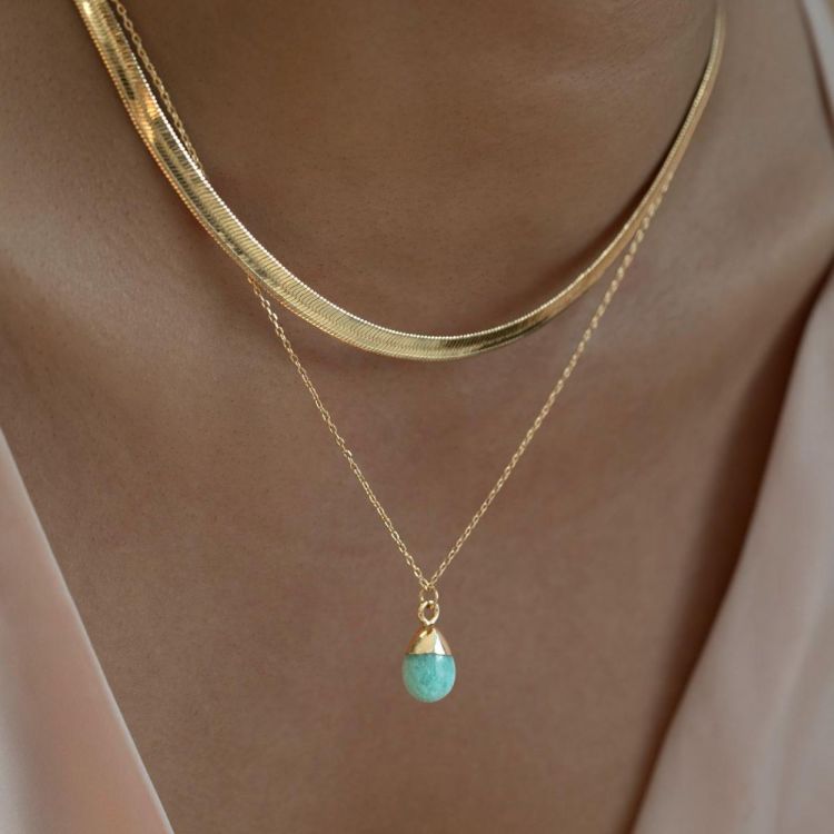 Timi of Sweden Goddess Necklace, Gold - Amazonite (83613505) - WeekendMode
