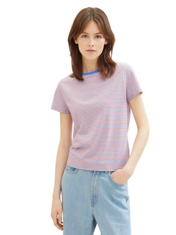 Tom Tailor Female Denim modern stripe T-shirt NOS (1035867/34684 blue red white stripe) - WeekendMode