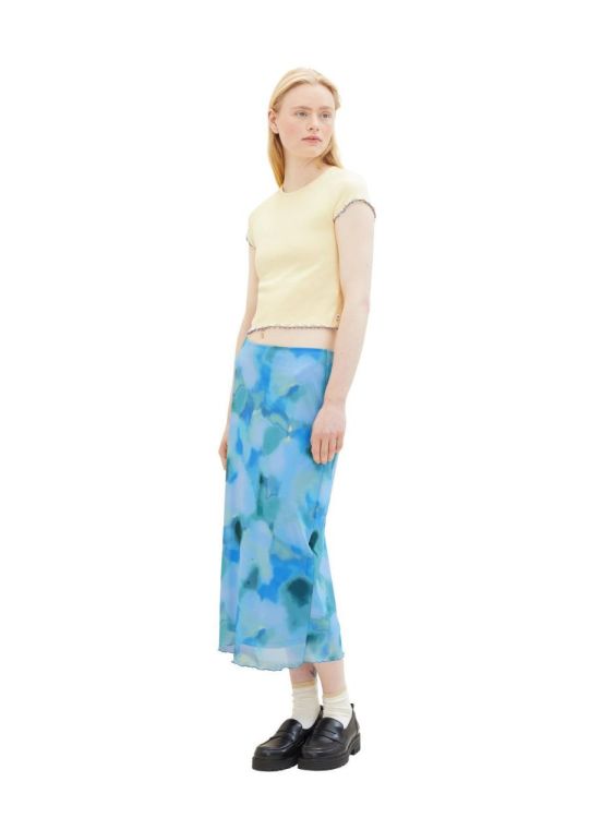 Tom Tailor Female Denim printed mesh skirt (1040883/34598 blue mint watercolor print) - WeekendMode
