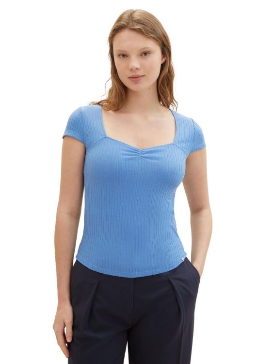 Tom Tailor Female Denim rib T-Shirt with gathering (1040626/18712 sicilian blue) - WeekendMode