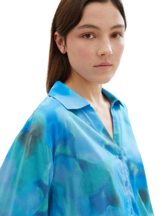 Tom Tailor Female Denim sporty button down shirt (1040563/34598 blue mint watercolor print) - WeekendMode