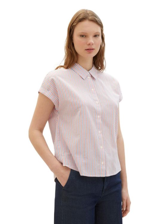 Tom Tailor Female Denim striped shortsleeve shirt NOS (1040926/34879 blue red white vertical st) - WeekendMode