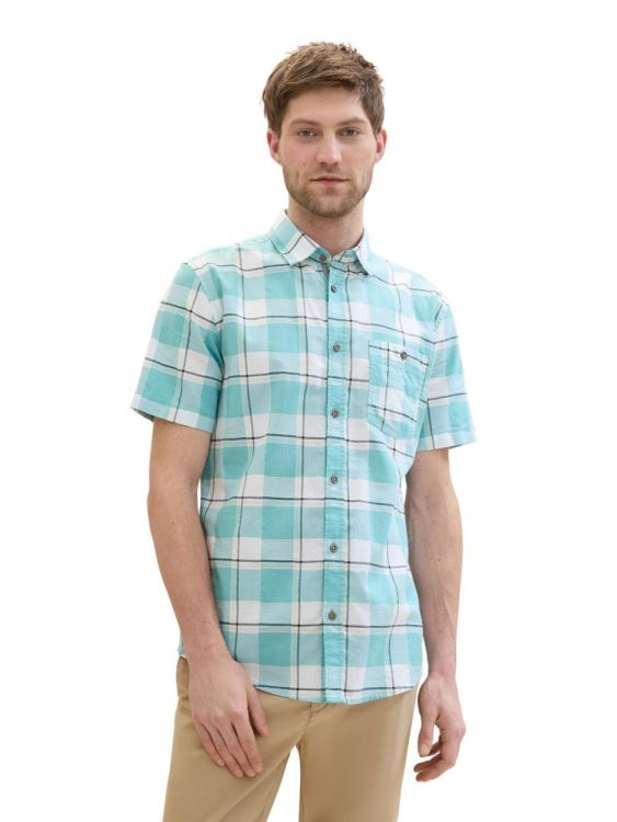 Tom Tailor Men Casual fitted checked slubyarn shirt (1041364/35415 turquoise multicoloured ch) - WeekendMode