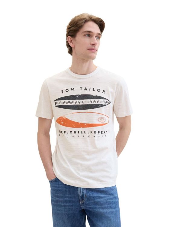 Tom Tailor Men Casual printed fine stripe t-shirt (1041784/35619 white fine stripe) - WeekendMode