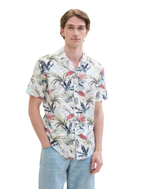 Tom Tailor Men Casual printed shirt (1041372/35434 white tropical leaf design) - WeekendMode