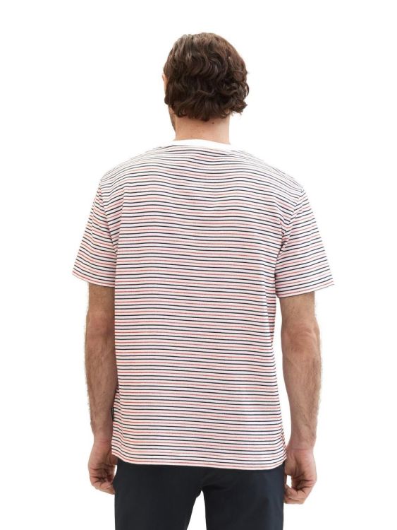 Tom Tailor Men Casual structured stripe t-shirt (1041802/35609 navy orange white multi st) - WeekendMode