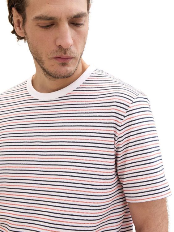 Tom Tailor Men Casual structured stripe t-shirt (1041802/35609 navy orange white multi st) - WeekendMode