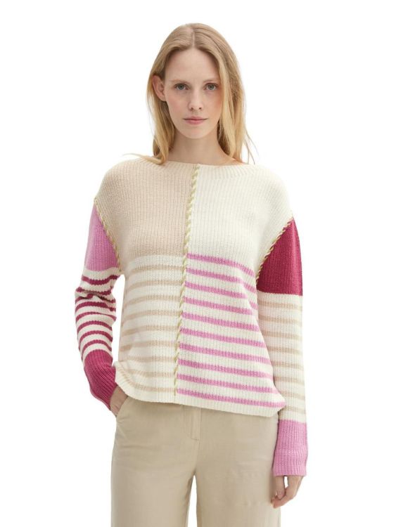 Tom Tailor Women knit patched stripe pullover (1043179/36340) - WeekendMode