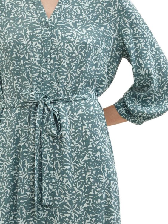 Tom Tailor Women printed dress with belt (1041205/34840 green abstract leaf print) - WeekendMode