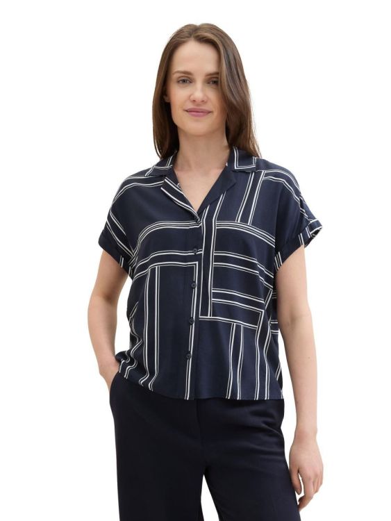 Tom Tailor Women printed resort blouse (1041697/35284 navy geometric design) - WeekendMode