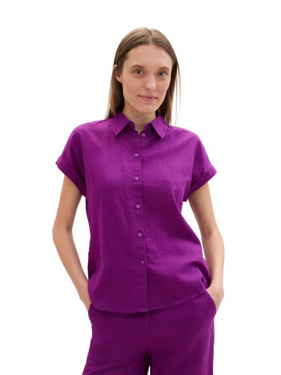 Tom Tailor Women shortsleeve blouse with linen (1041688/35274) - WeekendMode