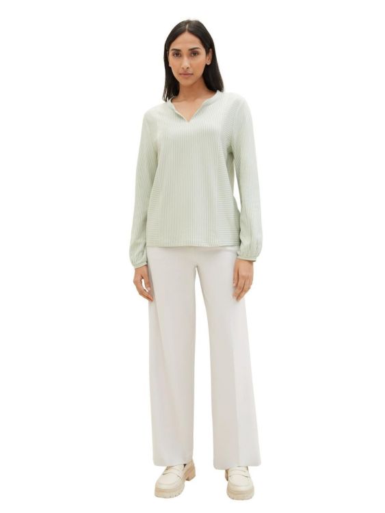 Tom Tailor Women T-shirt blouse vertical stripe NOS (1040546/34914 desert green white thin st) - WeekendMode