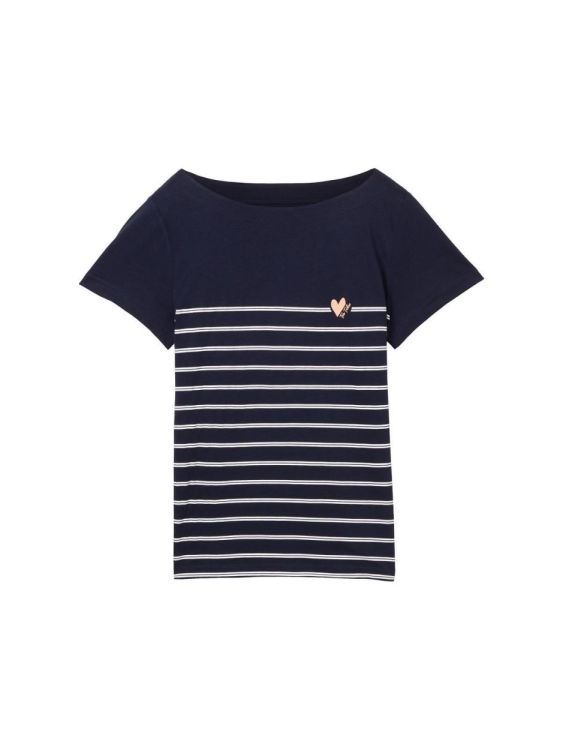 Tom Tailor Women T-shirt boat neck stripe (1041289/10668 sky captain blue) - WeekendMode