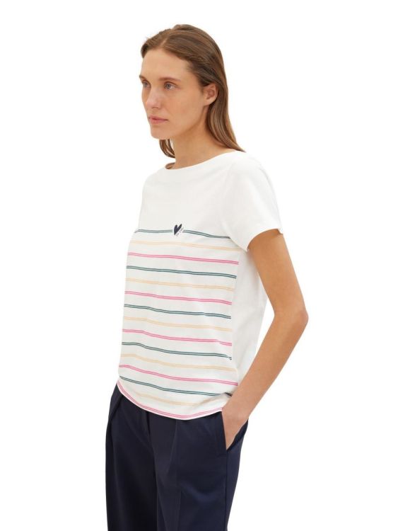 Tom Tailor Women T-shirt boat neck stripe (1041289/10315 Whisper White) - WeekendMode
